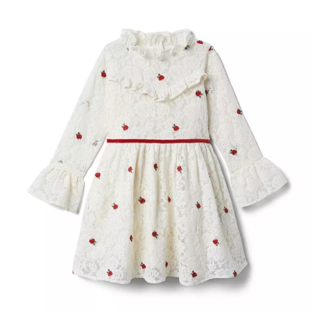 Janie & Jack Lace Rose Embroidered Dress Size 6